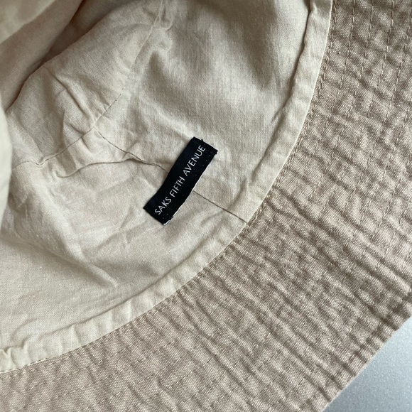 Saks Fifth Avenue Beige Quilted Bucket Hat cotton linen tan classic beach - Picture 4 of 7